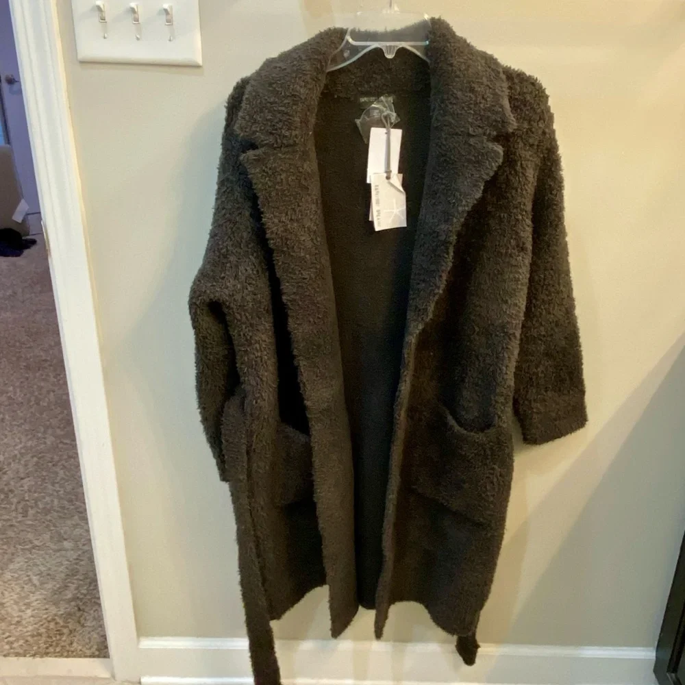 New Barefoot Dreams CozyChic Teddy Coat Coatigan Duster Cardigan Carbon Gray S/M - Picture 4 of 10